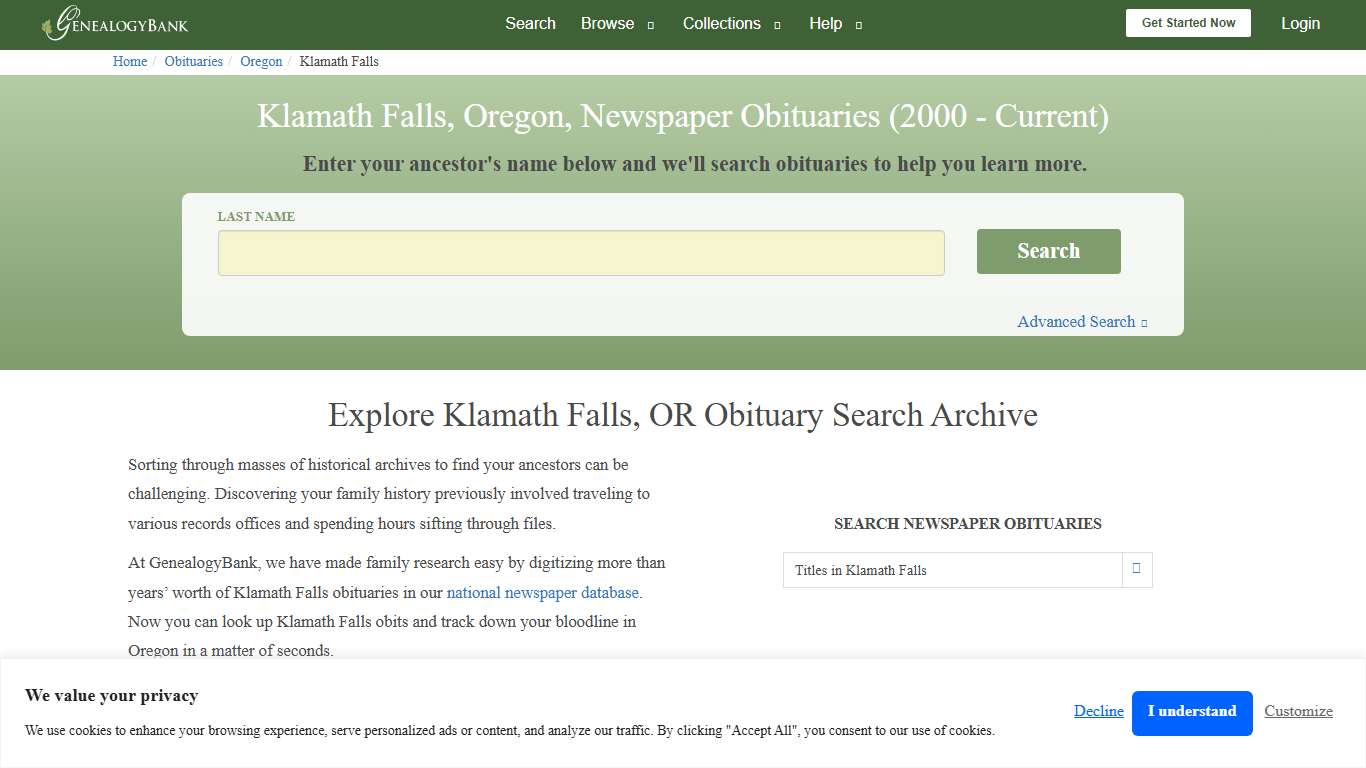 Klamath Falls, Oregon Obituary Archive Search | GenealogyBank