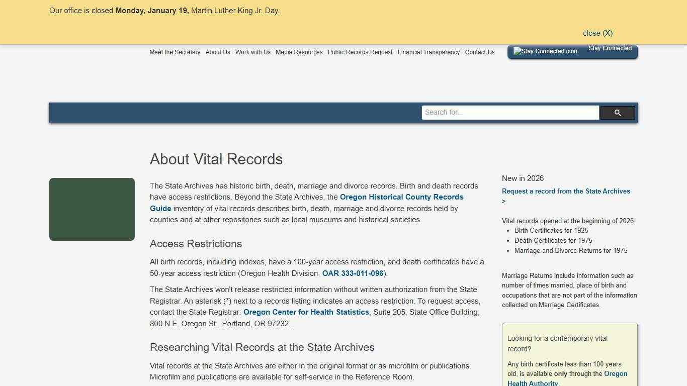 State of Oregon: State Archives - About Vital Records