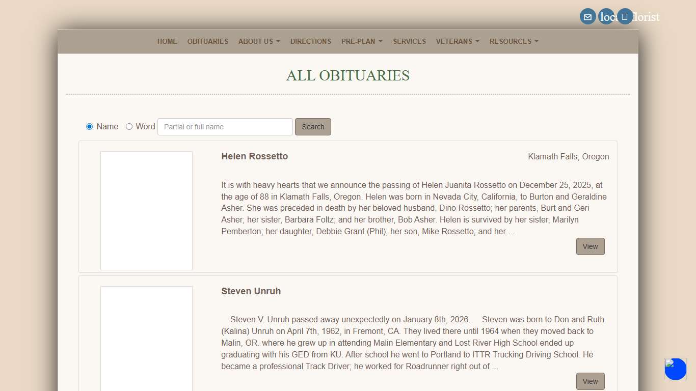 All Obituaries | O'Hair-Wards Funeral Chapel | Klamath Falls, OR