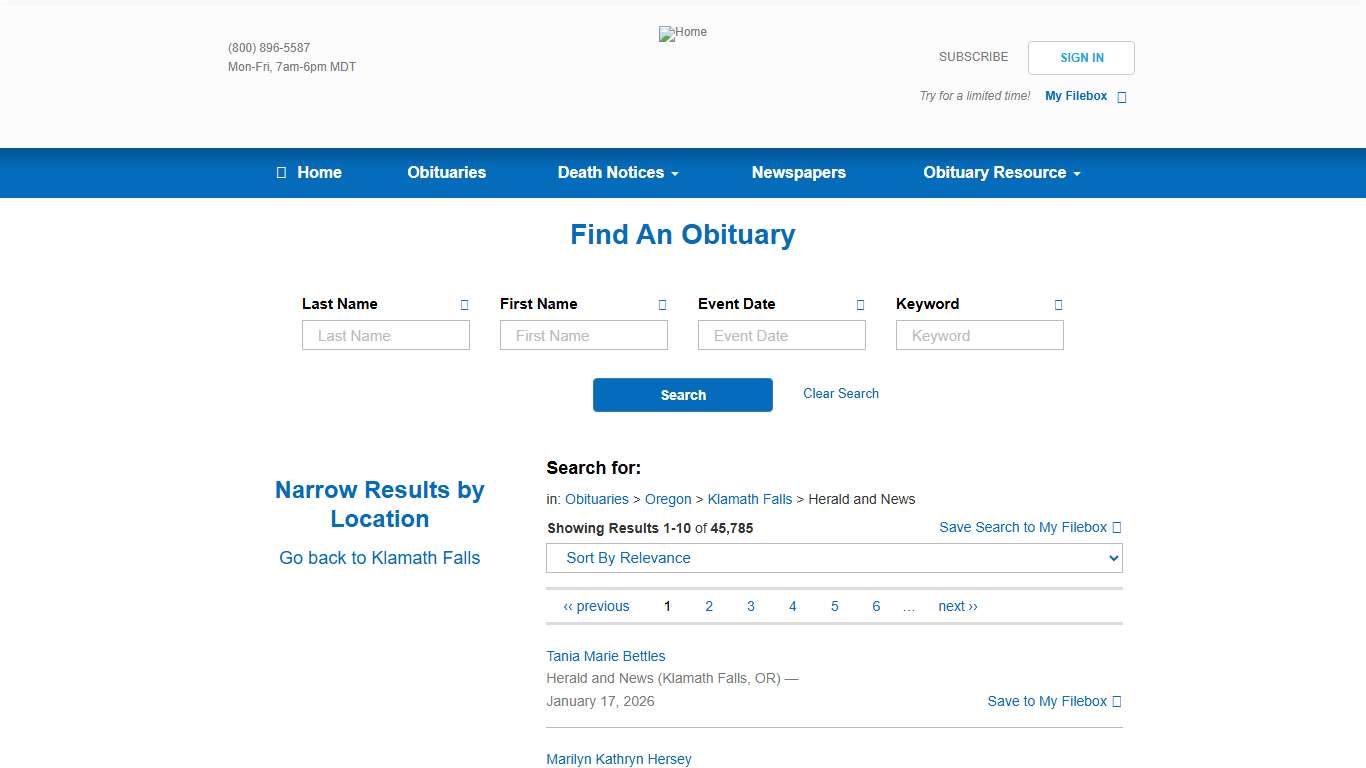 Herald and News Obituaries (2000 – 2026) - Klamath Falls, OR